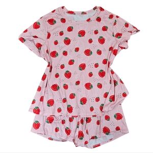 Sweet Red Strawberry Pink Womens Pajamas Set
